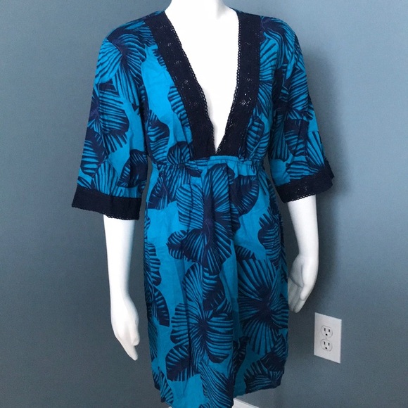 Merona Tropical Blue Floral Swimsuit Coverup Dress - Picture 1 of 4